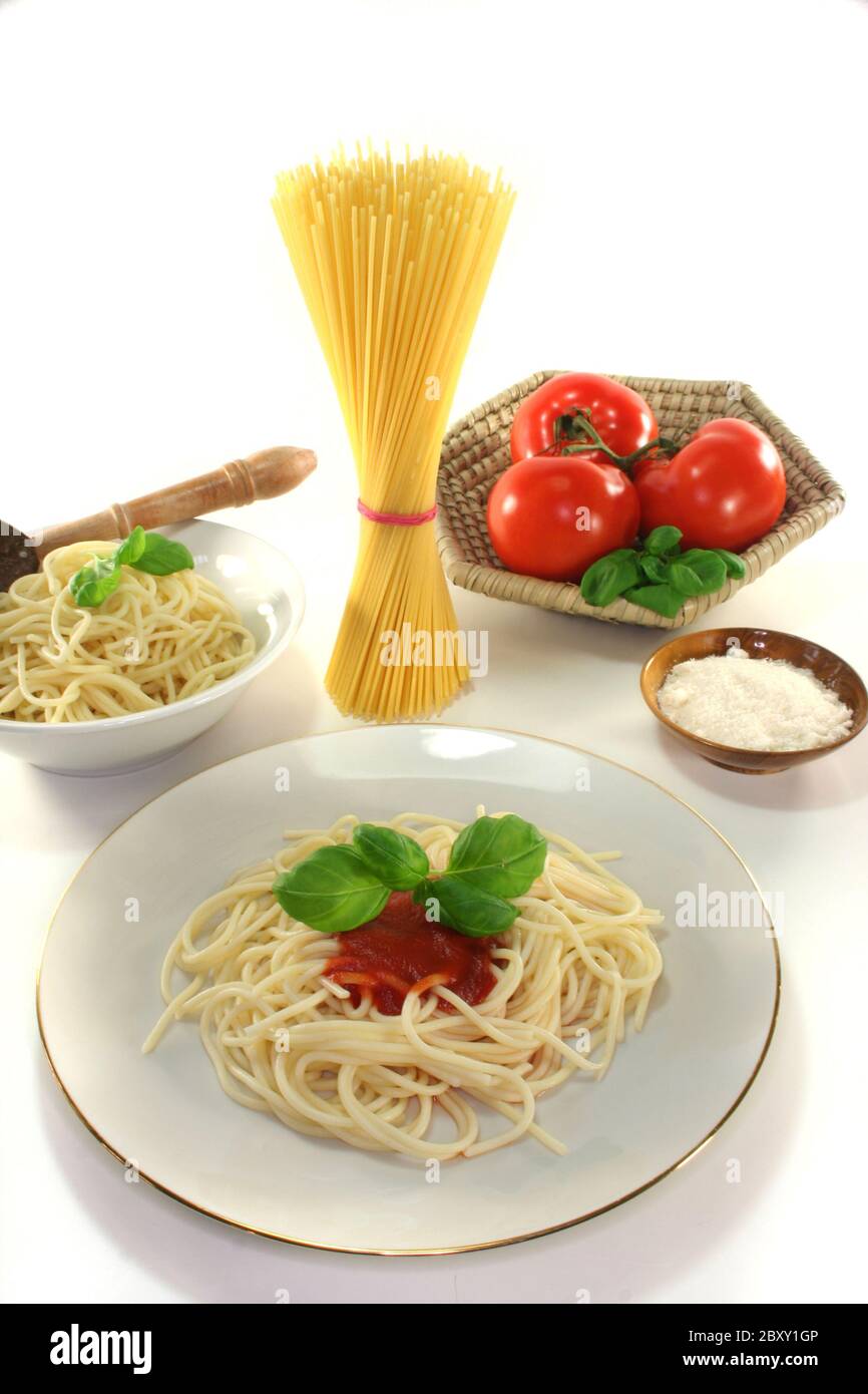 Spaghetti mit Tomatensauce Stockfoto