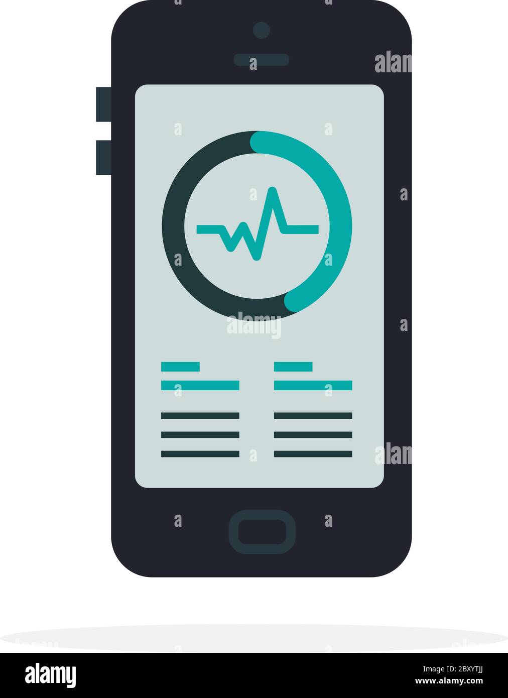 Schwarzes Smartphone mit Puls auf dem Bildschirm flach isoliert Stock Vektor