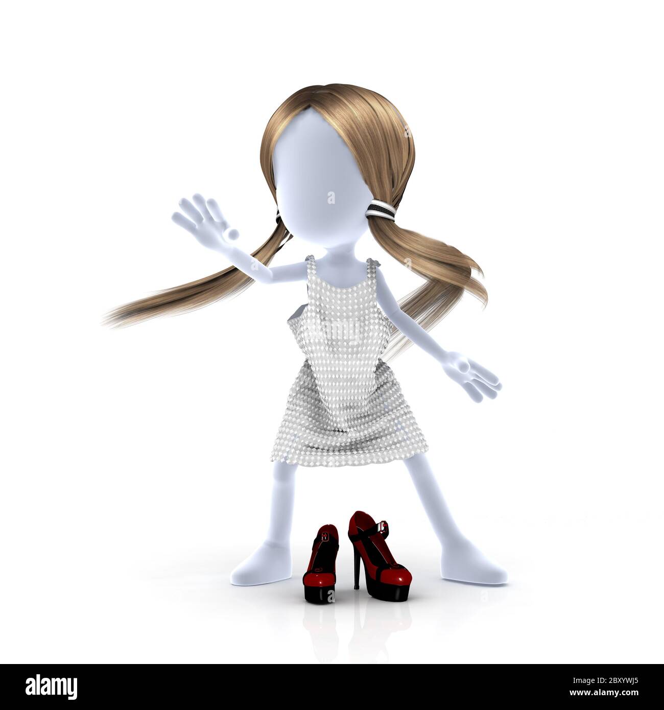 Weibliche Figur mit Kleid und roten Schuhen Stockfoto