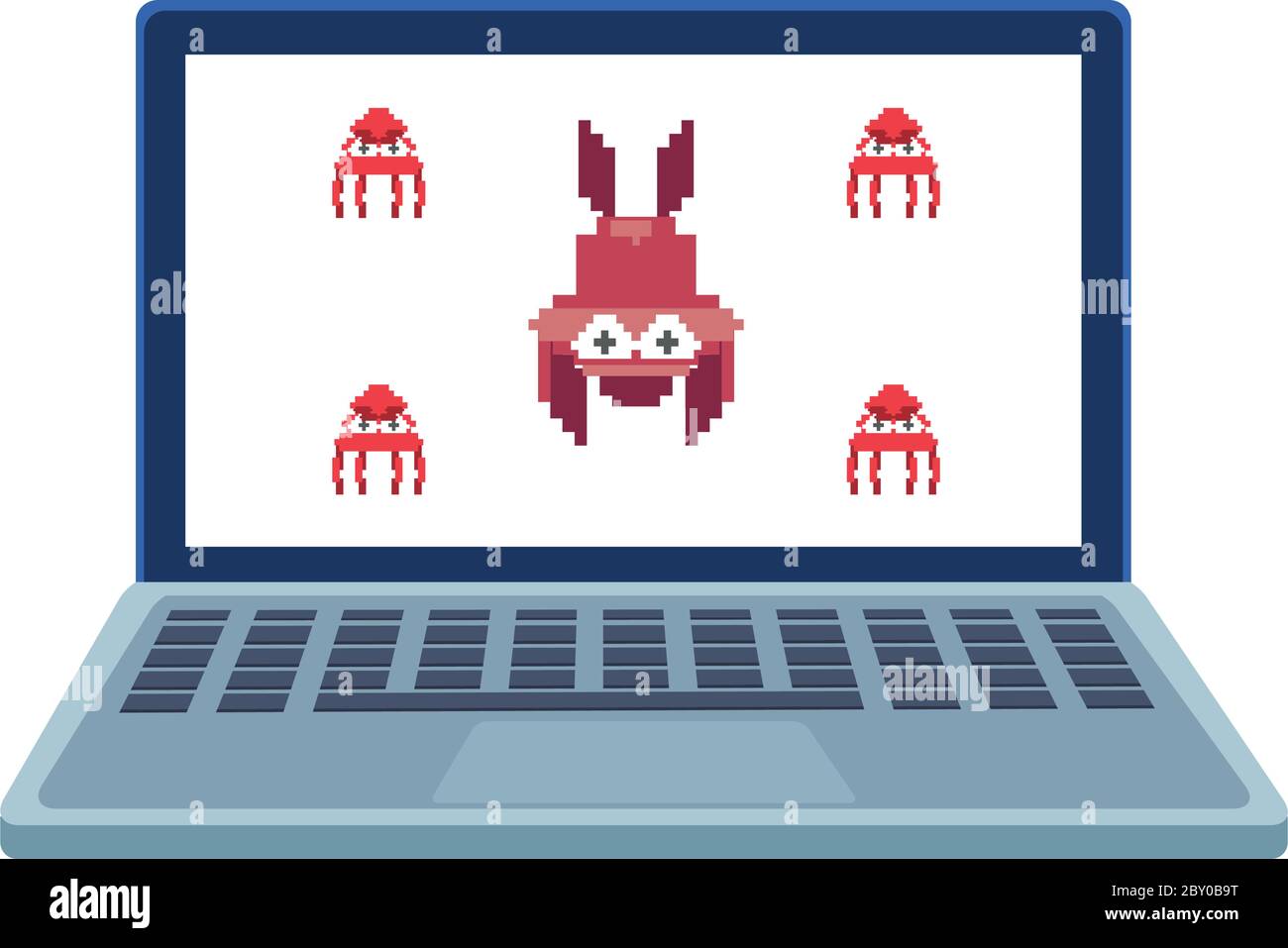 Raum Aliens in Laptop 8 Bits pixelierte Symbol Vektor Illustration Design Stock Vektor