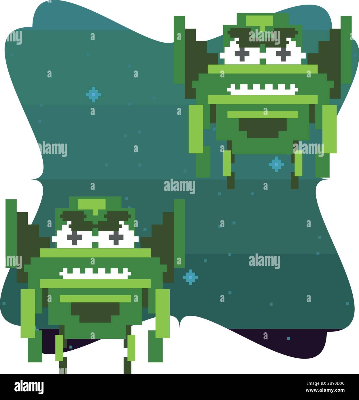 Raum Aliens 8 Bits pixelierte Symbol Vektor Illustration Design Stock Vektor