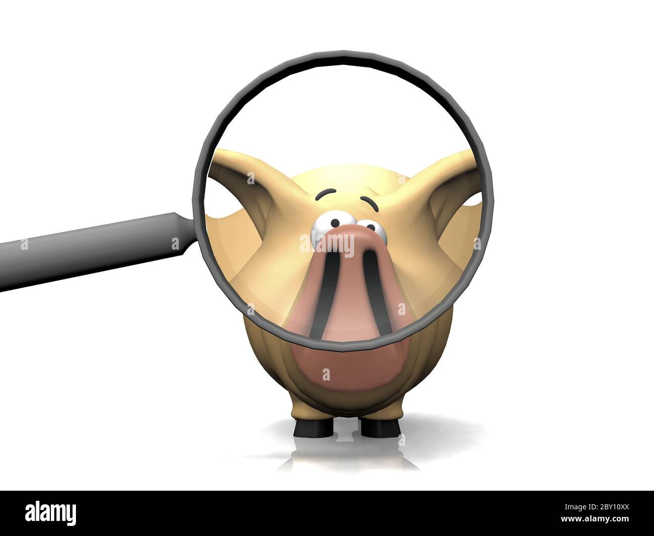 Schwein und die Lupe Stockfoto