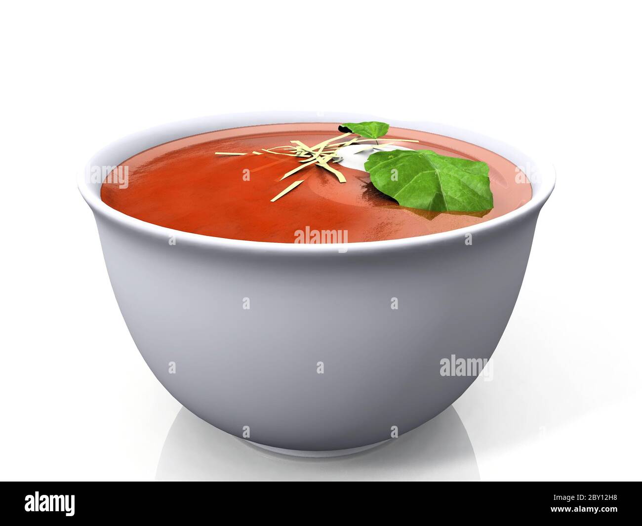 Tomatensuppe mit Basilikum Stockfoto