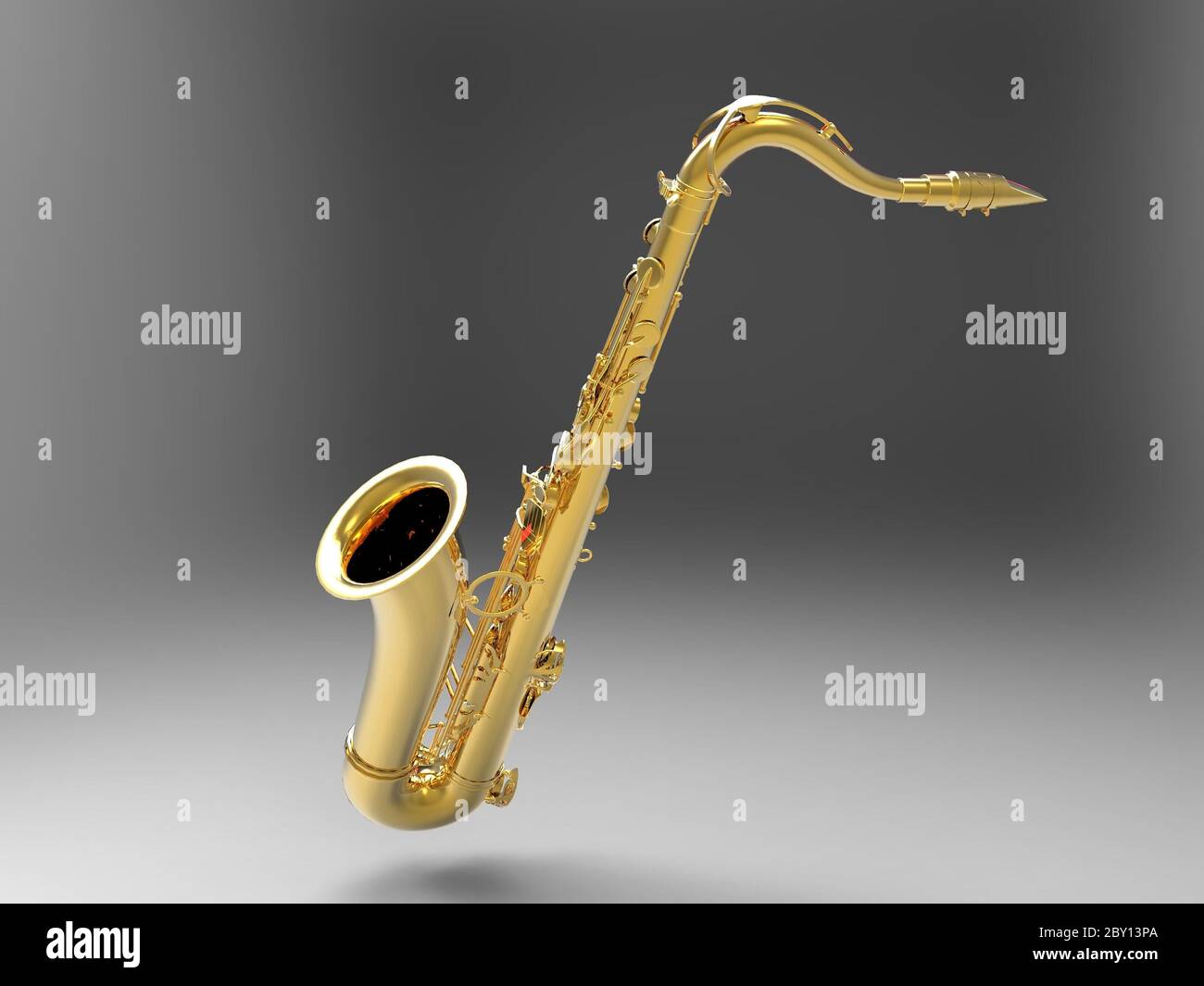 Das Saxophon auf grauem Hintergrund Stockfoto