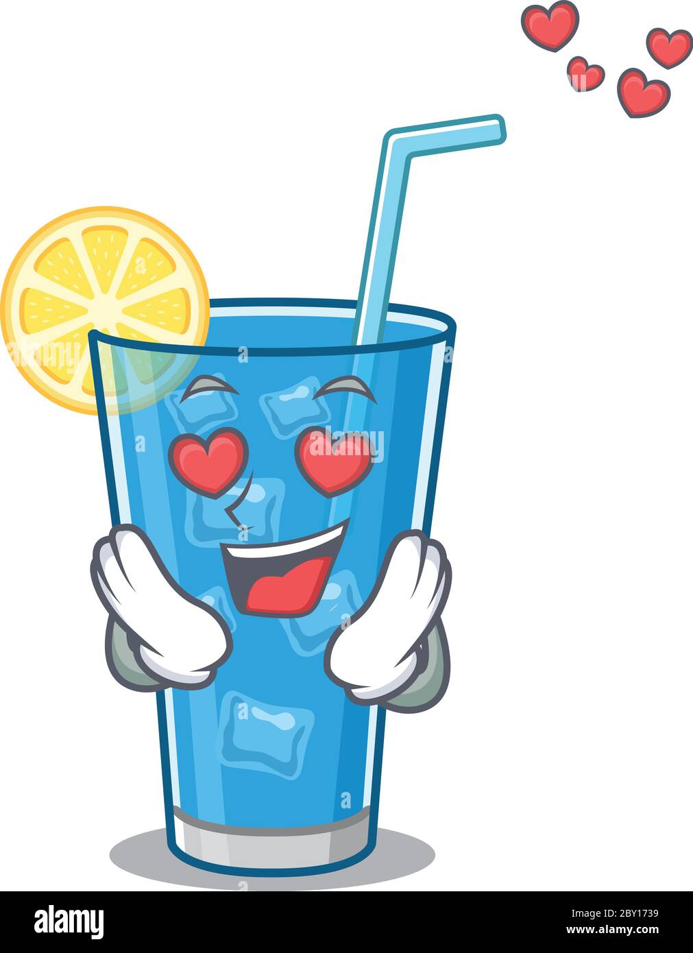 Romantische blaue Lagune Cocktail Cartoon Charakter hat eine fallen in die Augen der Liebe Stock Vektor