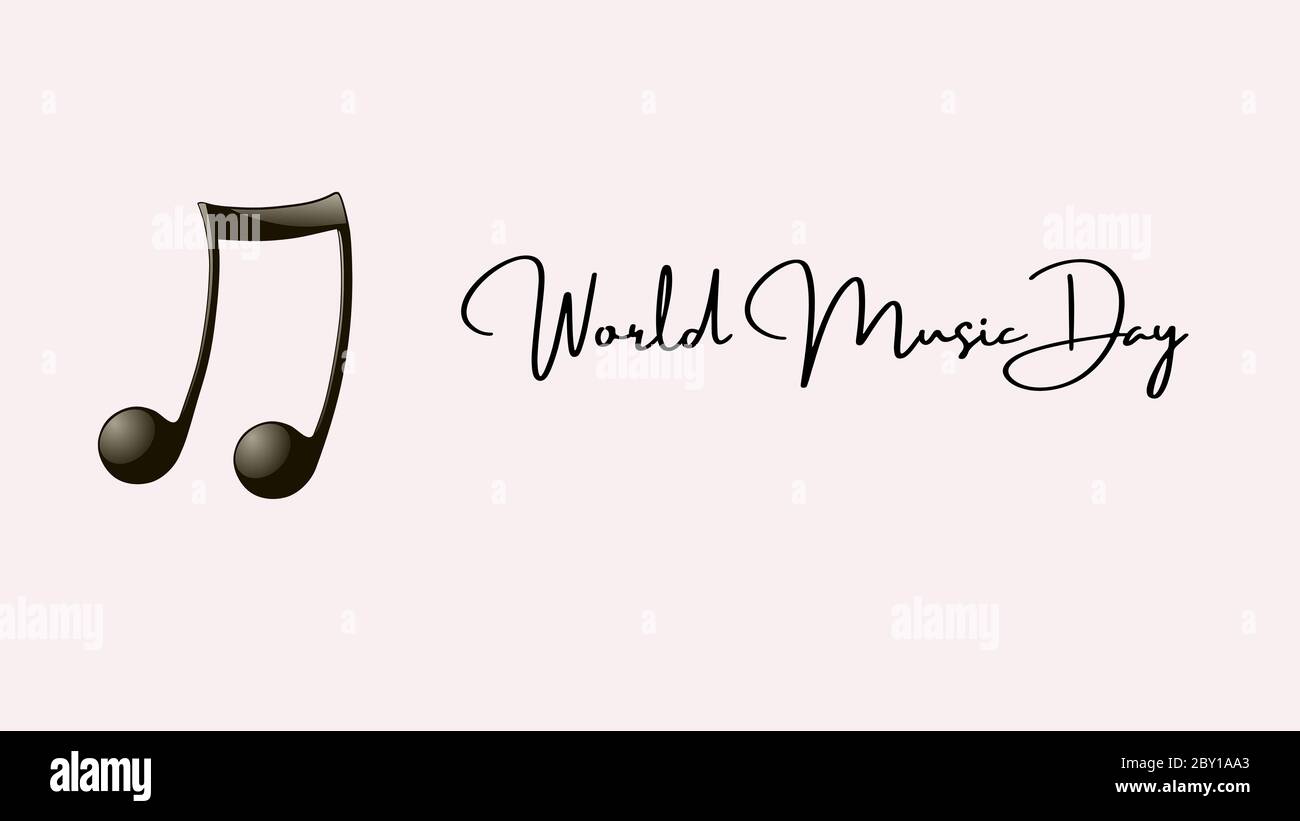 Design für den Weltmusiktag. Illustration, Banner, Karte für Musik. Banner mit einer Zeichnung und Text. Weißes und schwarzes Design. Happy World Music Day templa Stockfoto