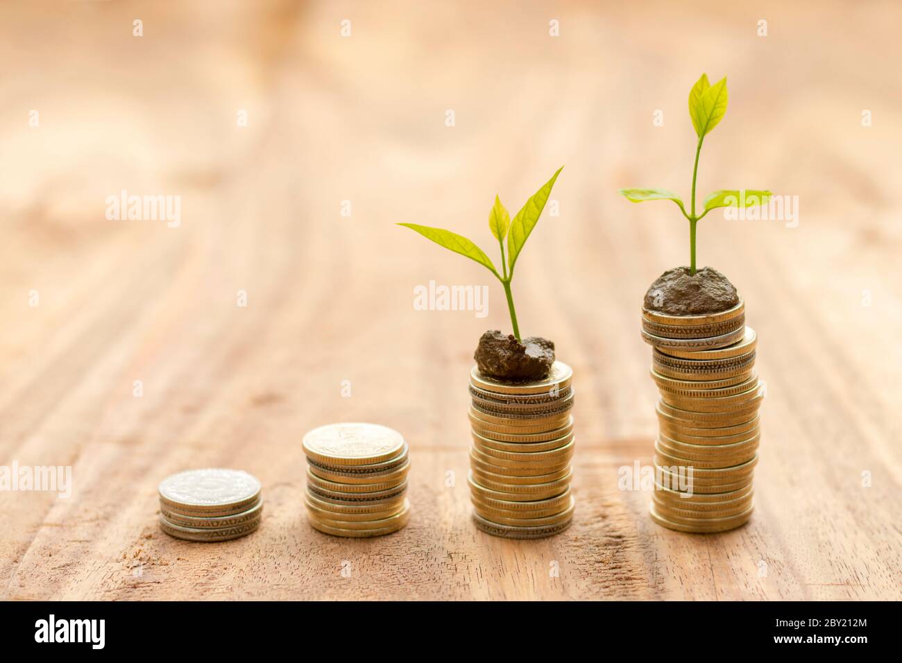 Bild Indische fünf Rupien Münzen in zunehmender Reihenfolge angeordnet.Symbol der rechten investment.grow Ihr Geld. Stockfoto