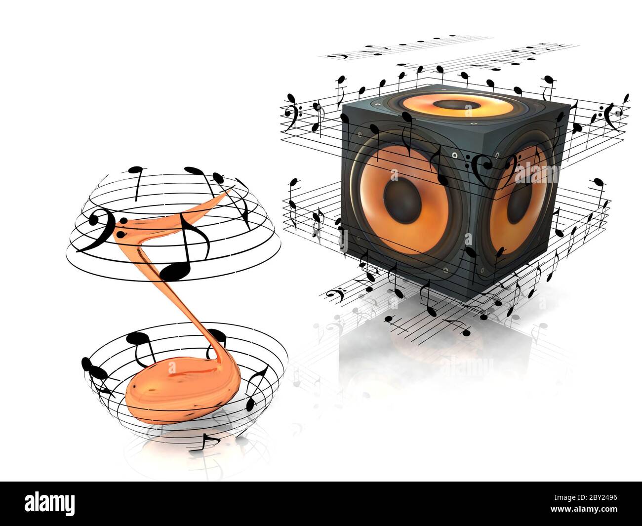 Lautsprecher und Musiknoten Stockfoto