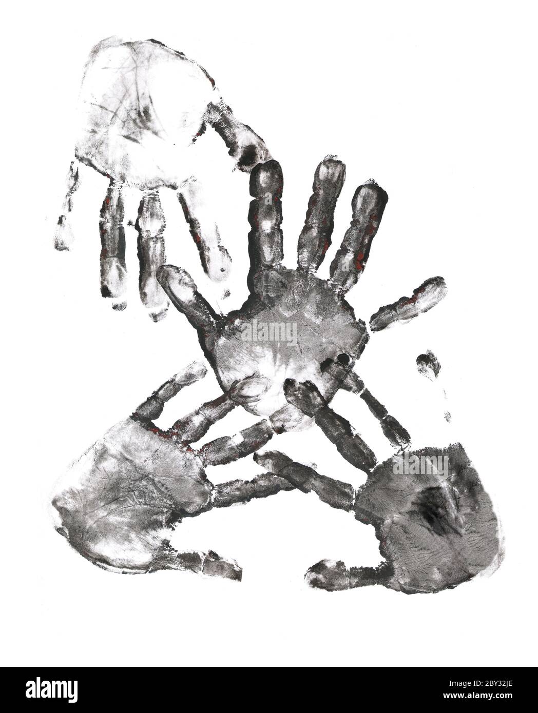 Gespenstische Hände drucken auf Weiß Stockfoto