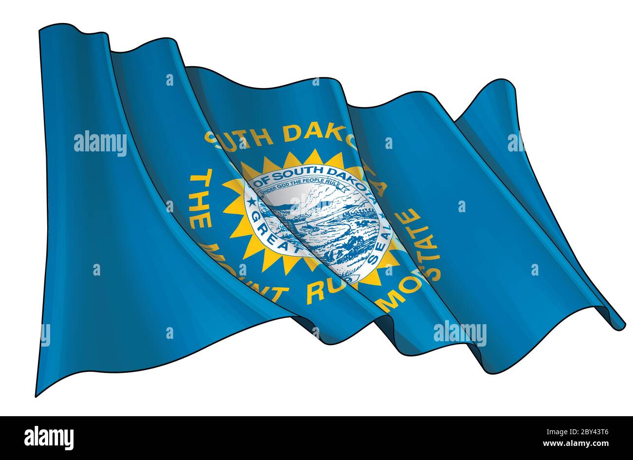 Vektorgrafik einer winkenden Flagge des Staates South Dakota. Alle Elemente übersichtlich auf klar definierten Ebenen und Gruppen. Stock Vektor