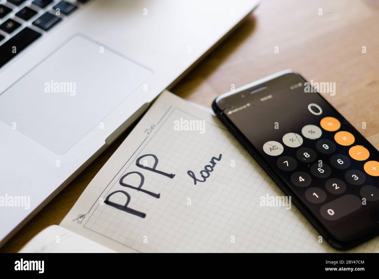 PPP Darlehen, Paycheck Schutz-Programm. Hilfe für Kleinunternehmen während der covid-19 Stockfoto