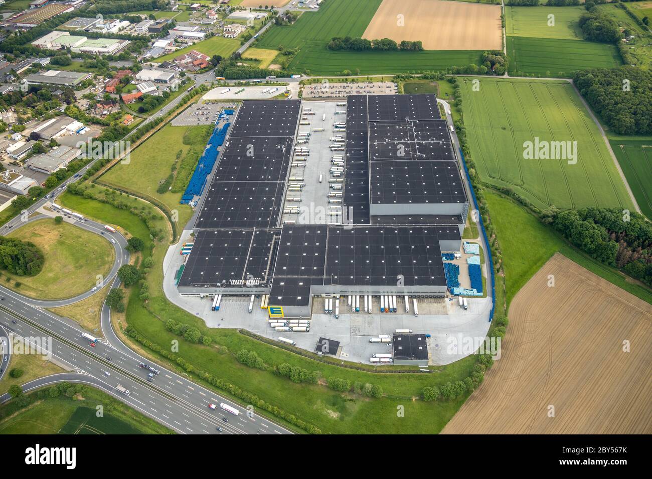 EDEKA Hamm Logistikzentrum im Gewerbegebiet Rhynern, 23.05.2019, Luftbild, Deutschland, Nordrhein-Westfalen, Ruhrgebiet, Hamm Stockfoto