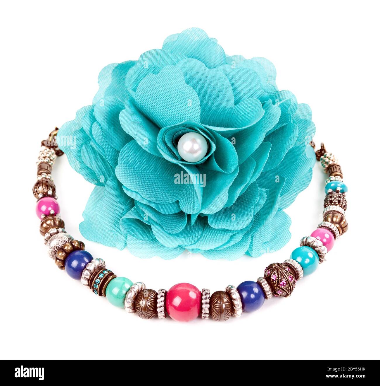 Türkis Stoff Blume und Farbe Armband Stockfoto