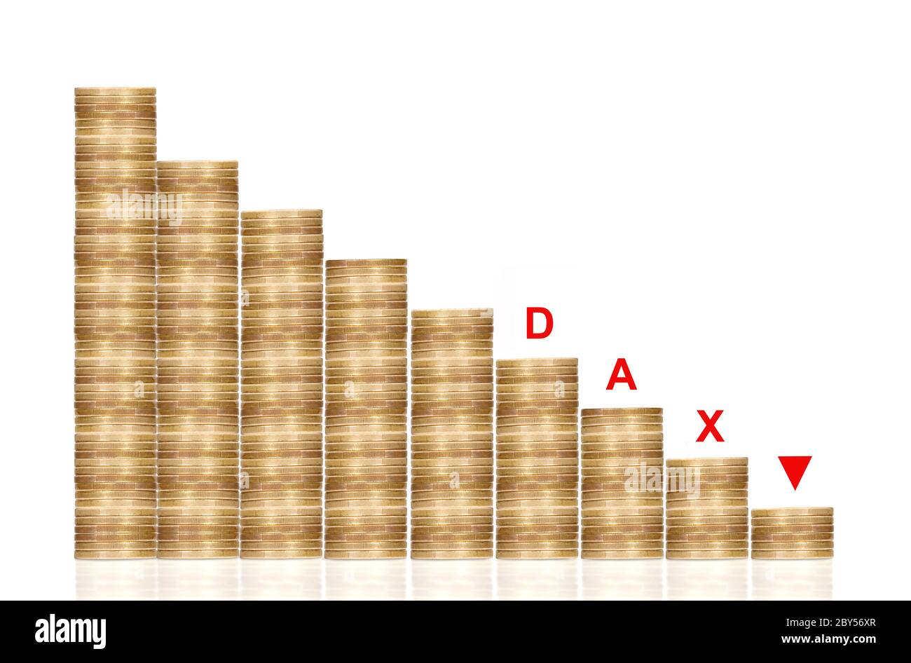 Abnehmender DAX, symbolisiert durch Euro-Münzen, Europa Stockfoto