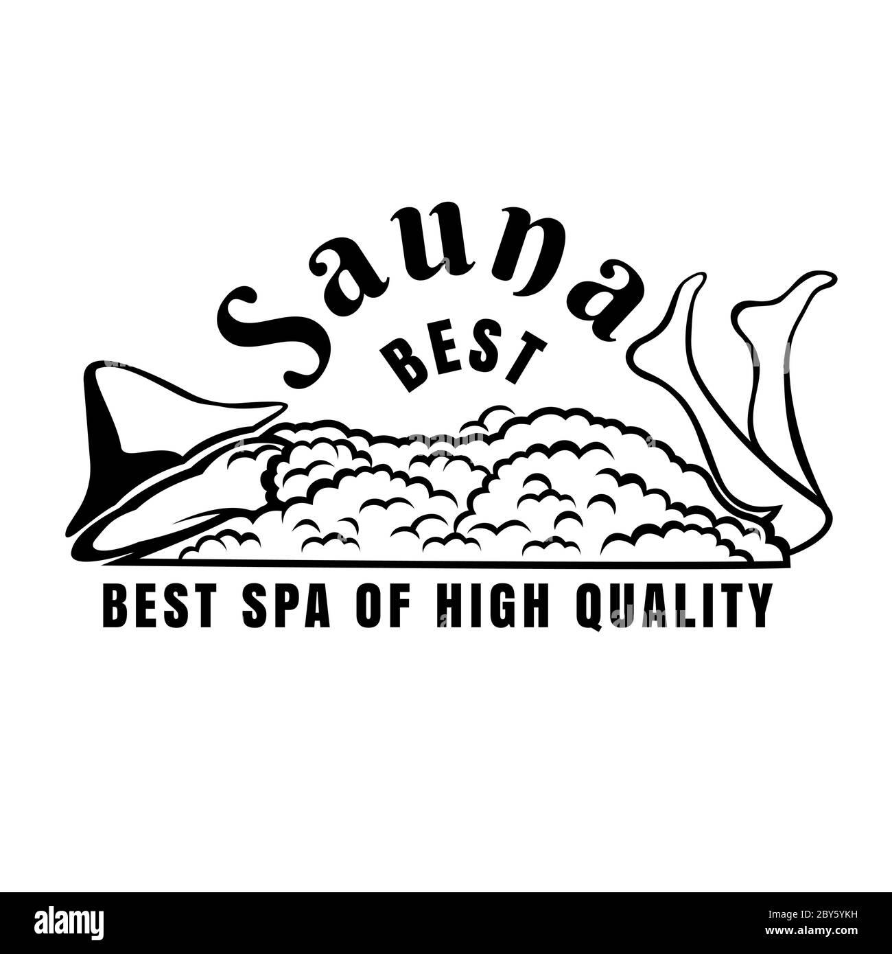 Label für Sauna, Banya oder Badehaus. Mann oder Frau in Schaum oder Dampf legen. Stock Vektor