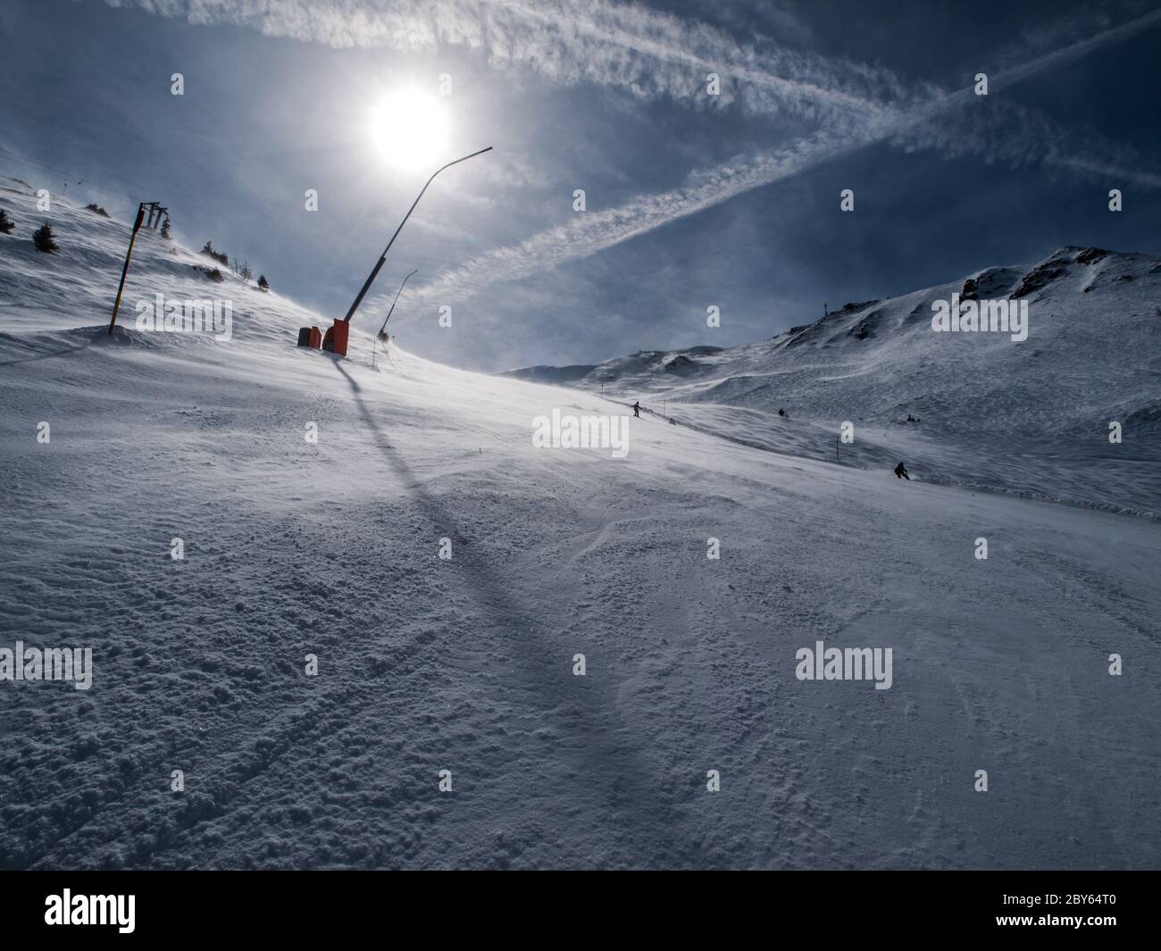 Schneeerzeuger in der Abendzeit (Gastein, Österreich) Stockfoto