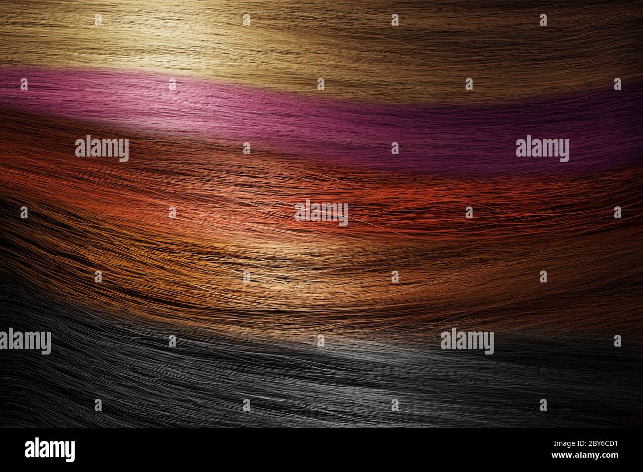 Nahaufnahme von bunten Haaren. Haarpflege Konzept Stockfoto