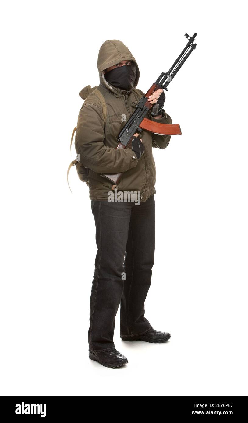 Terrorist mit Waffe Stockfoto