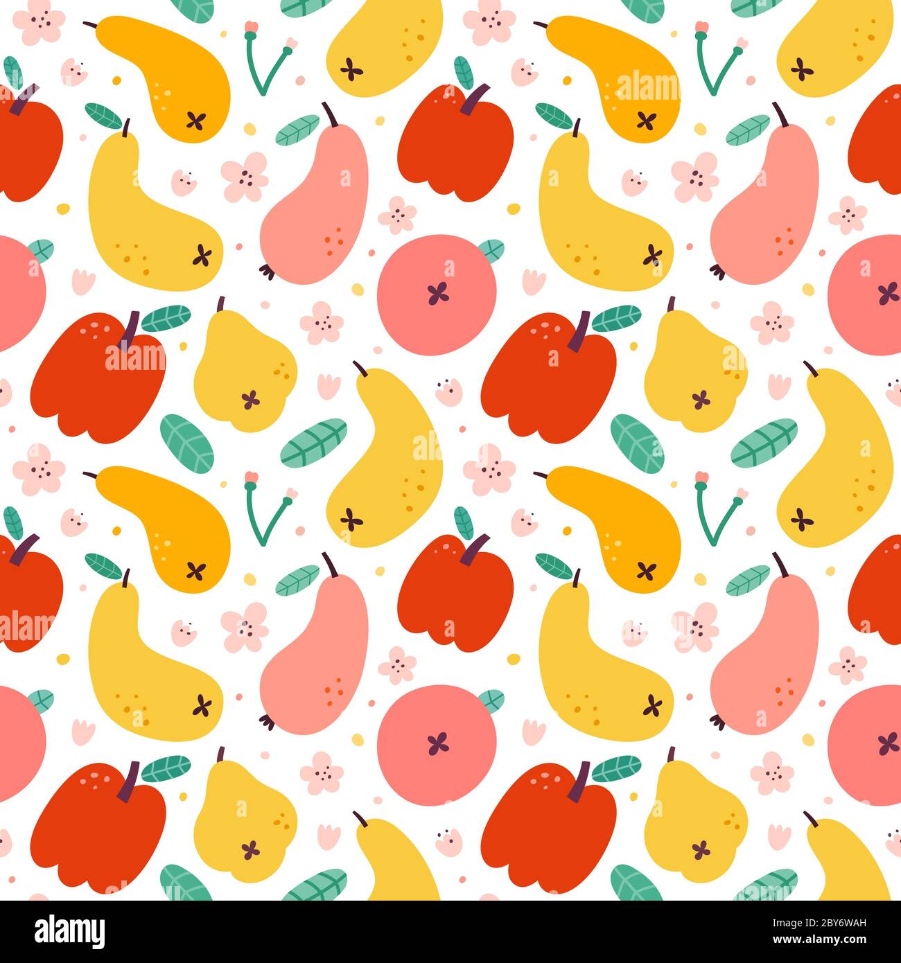 Apfelbirne Fruit Muster, hellen Sommer-Print, nahtlose Vektor-Muster, Ornament für Küchetextilien, bunten Hintergrund, frische süße saftige Früchte Stock Vektor