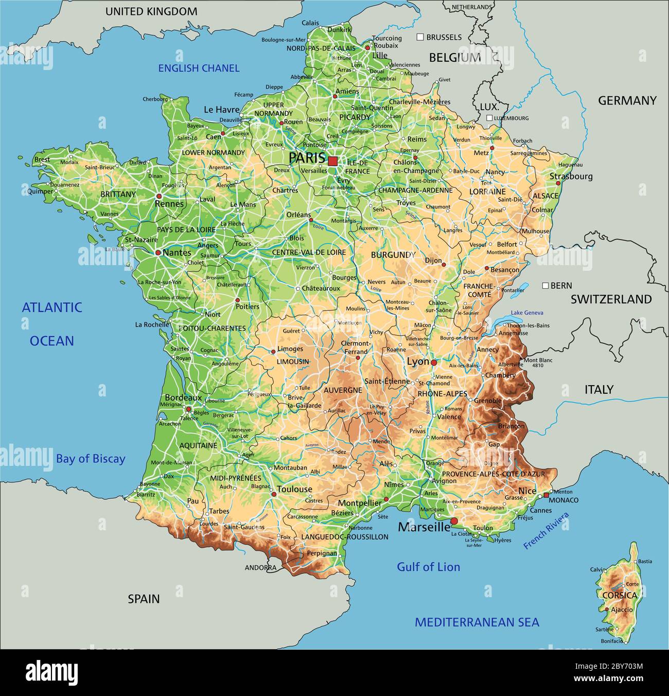 Detaillierte Frankreich Karte mit Beschriftung Alamy