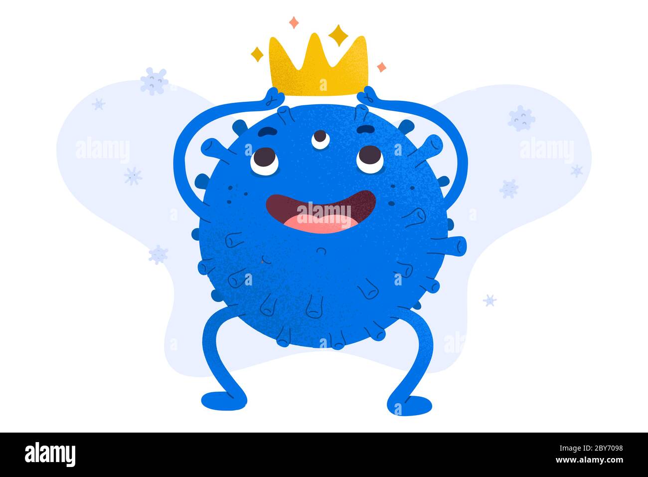 Coronavirus Charakter, niedlichen coolen Virus trägt eine Keimzelle, bossy Maskottchen, isolierte Vektor-Illustration, Symbol der tödlichen ansteckenden Krankheit, Doodle Keim Stock Vektor
