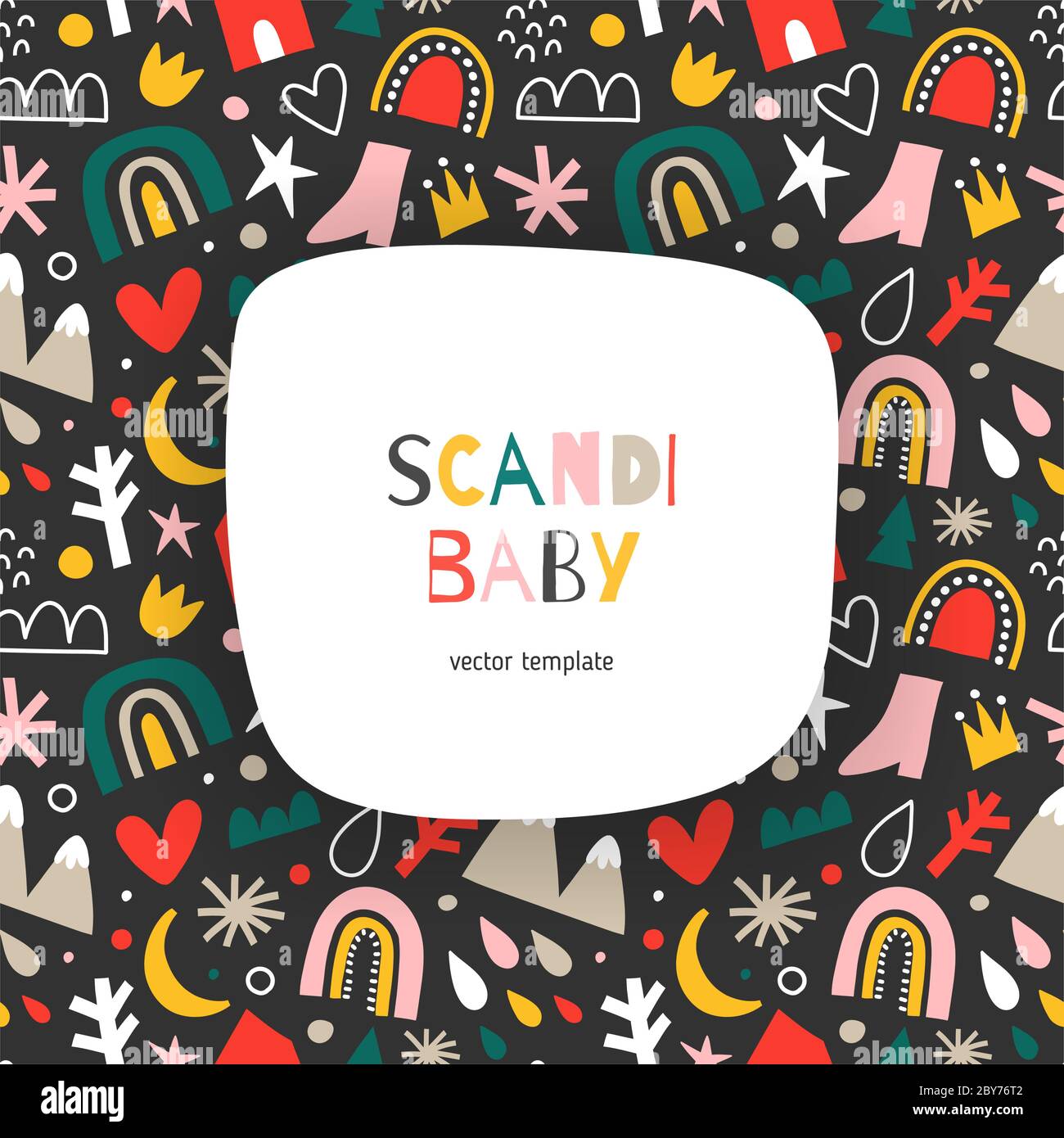 Scandi Baby Vorlage mit Kopierraum, abstrakte Doodle Form Illustration, Vektor-Hintergrund mit Platz für Ihren Text, gut für Karte, Baby-Dusche Stock Vektor