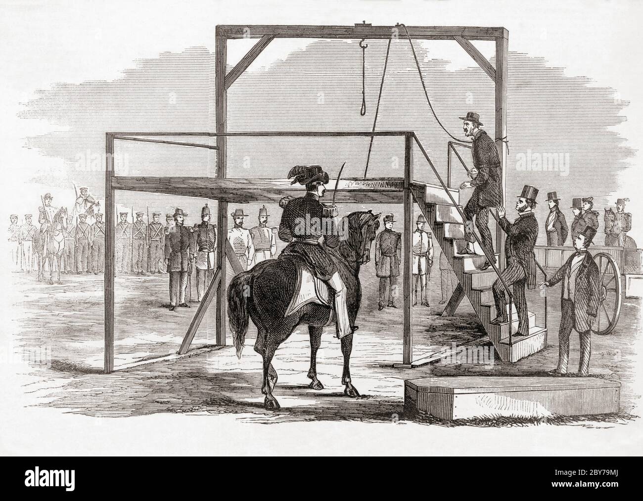 John Brown steigt das Gerüst auf, bevor er gehängt wird. John Brown, 1800 - 1859. Weiß-amerikanische Abolitionistin. Stockfoto