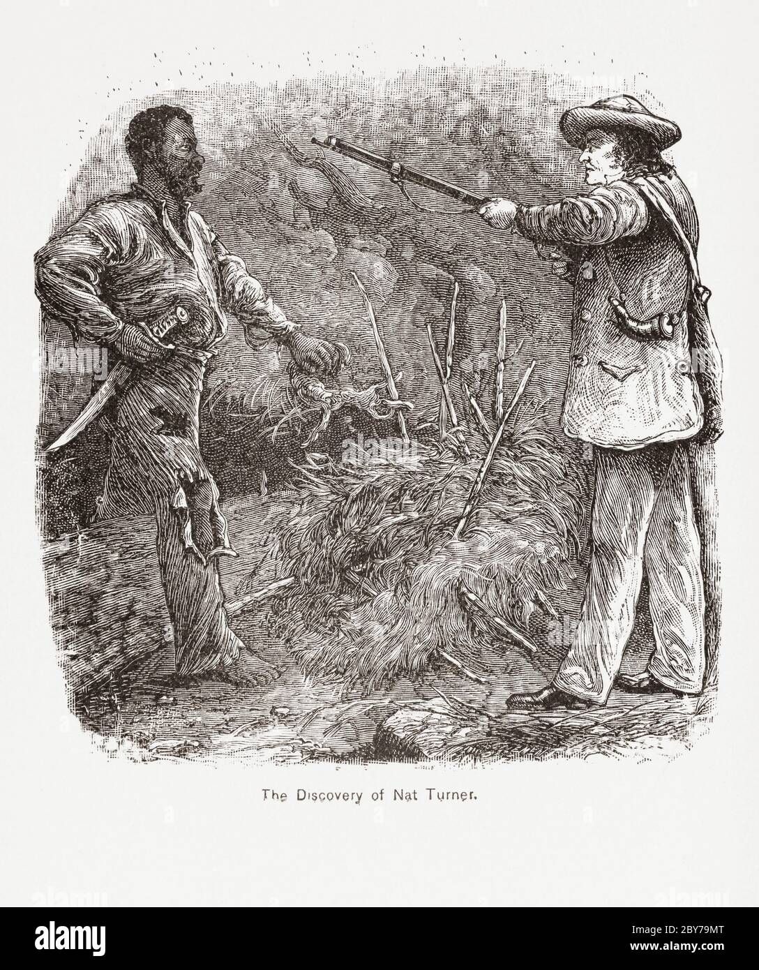 Die Eroberung von Nat Turner. NAT Turner, 1800 - 1831, war ein in die Sklaverei geborener Afroamerikaner, der eine Rebellion gegen weiße Sklavenhalter anstiftete. Nach dem Scheitern des Aufstandes wurde er aufgehängt. Nach einer Illustration aus dem 19. Jahrhundert. Stockfoto