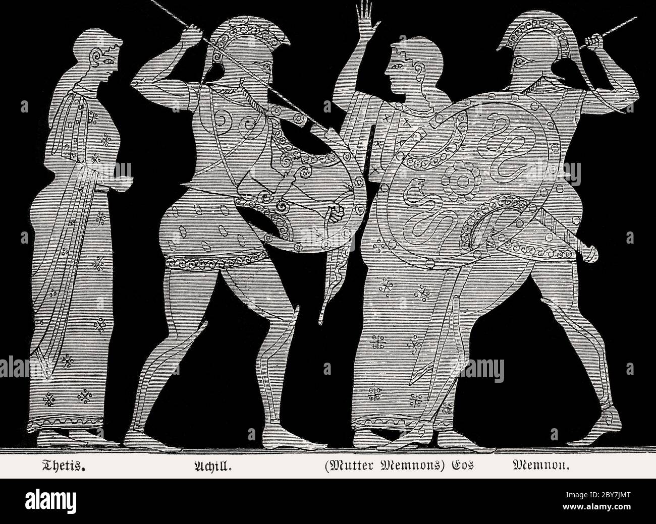 Achilles und Memnon kämpfen, Trojanischen Krieg, Attische rote Figur Krater, griechische Mythologie Stockfoto