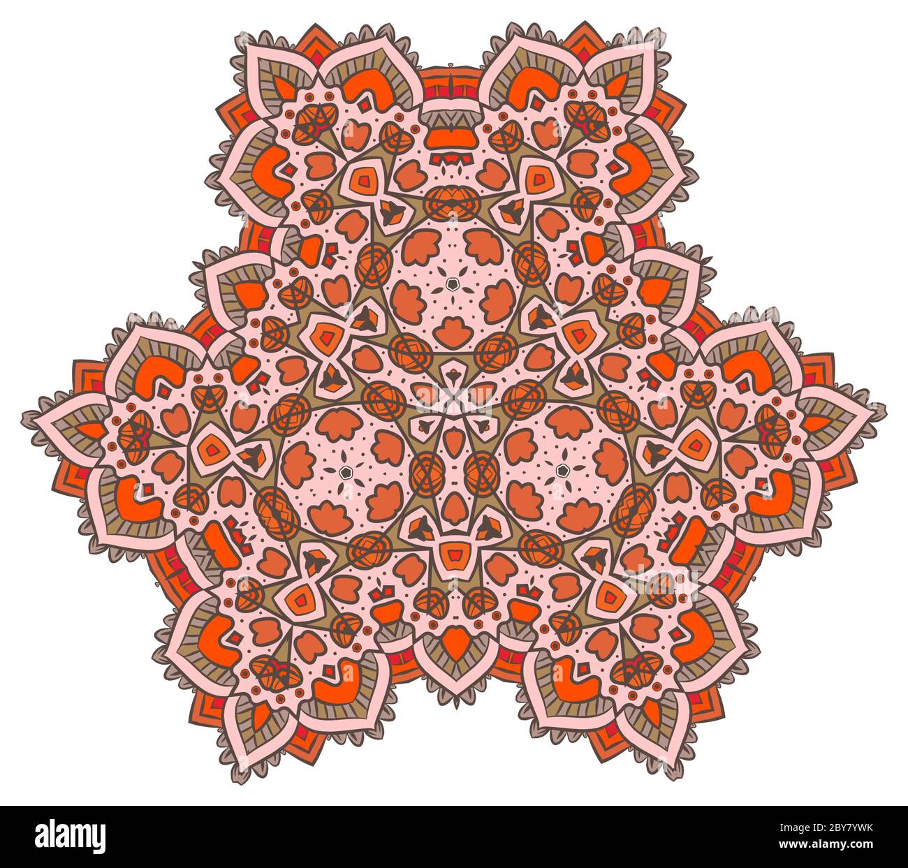 Ethnic Fractal Mandala Vector Meditation sieht aus wie Schneeflocke oder Maya Azteken Muster oder Blume zu isoliert auf Weiß bunt Stock Vektor
