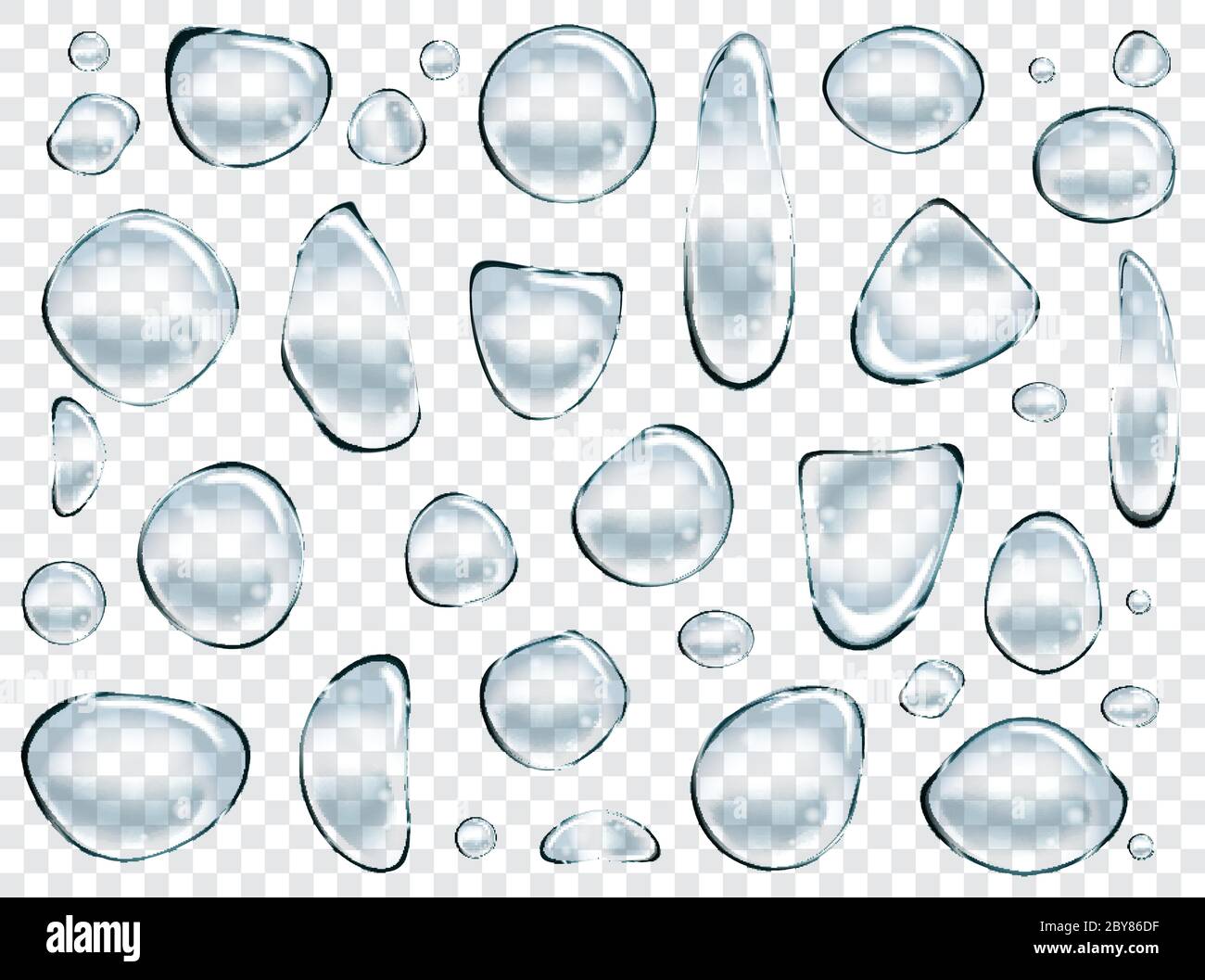 Vector Seife Wasser Blasen Set. Transparente Isolierte Realistische Designelemente. Kann mit jedem Hintergrund verwendet werden. Stock Vektor