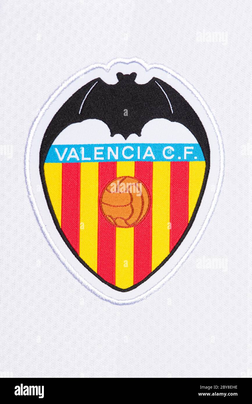 Nahaufnahme des Valencia CF Heimtrikots 2019/20 Stockfoto