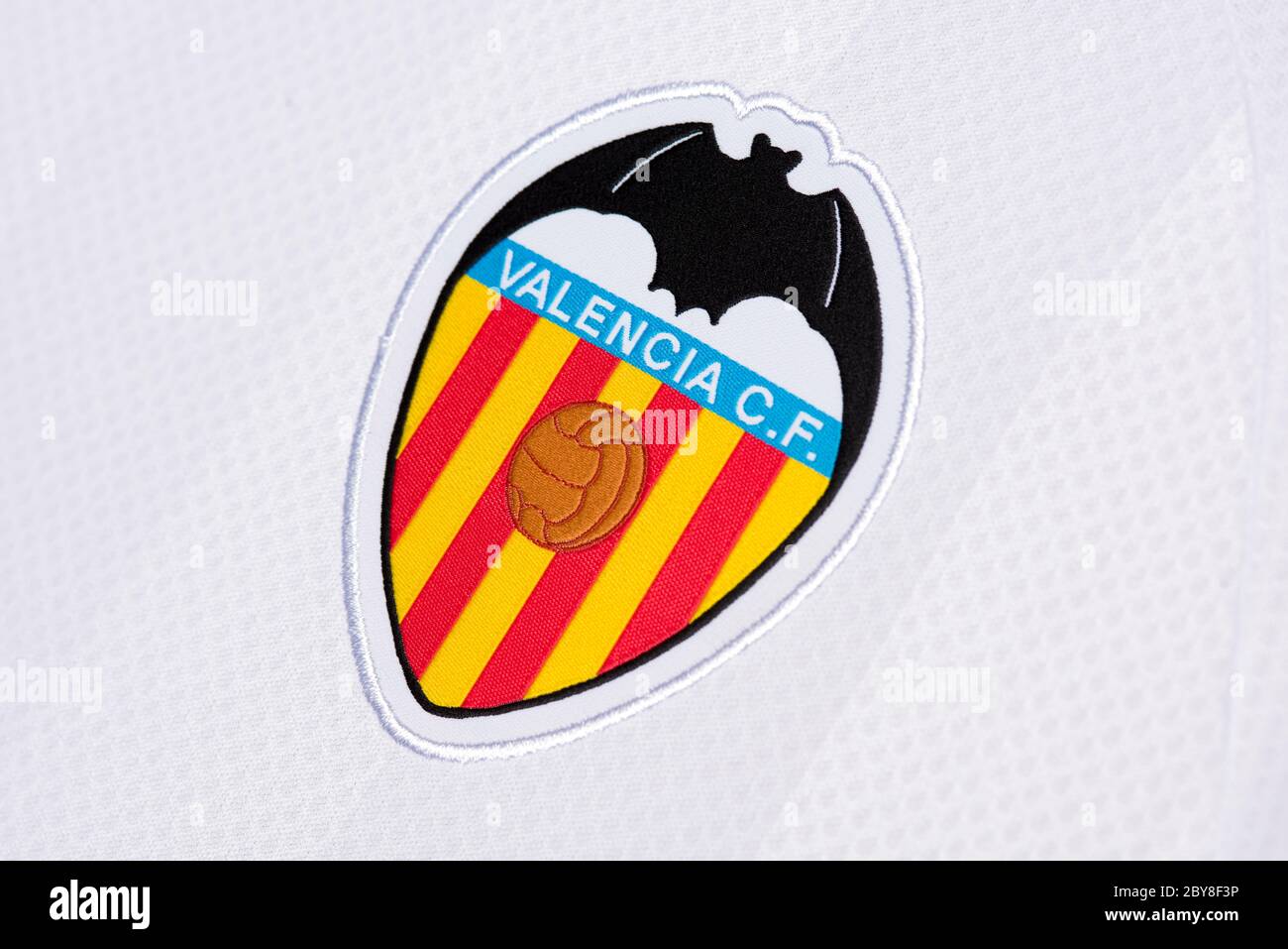 Nahaufnahme des Valencia CF Heimtrikots 2019/20 Stockfoto
