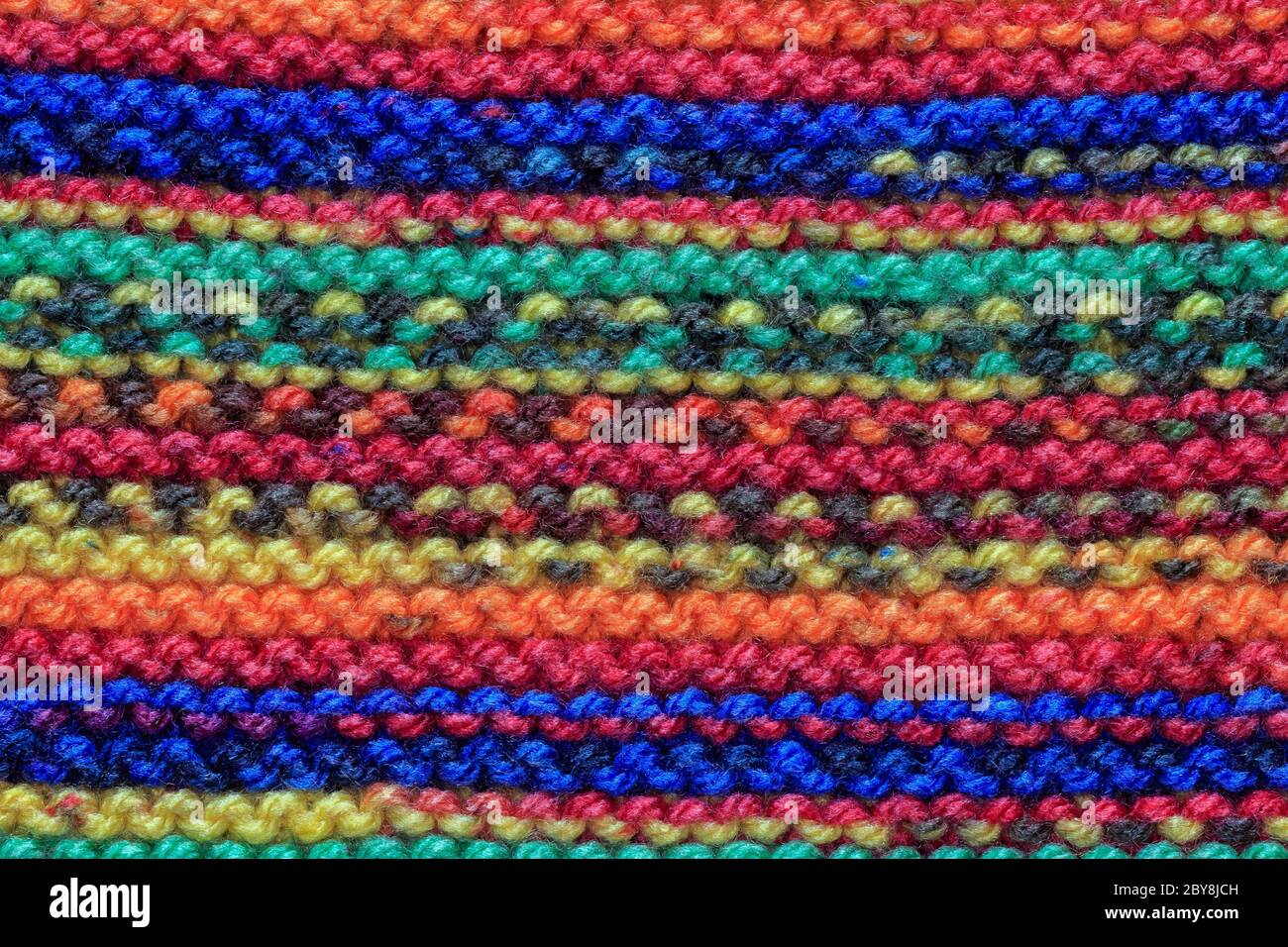 Horizontal mehrfarbig Nahaufnahme Strickmuster Wolle Stockfoto