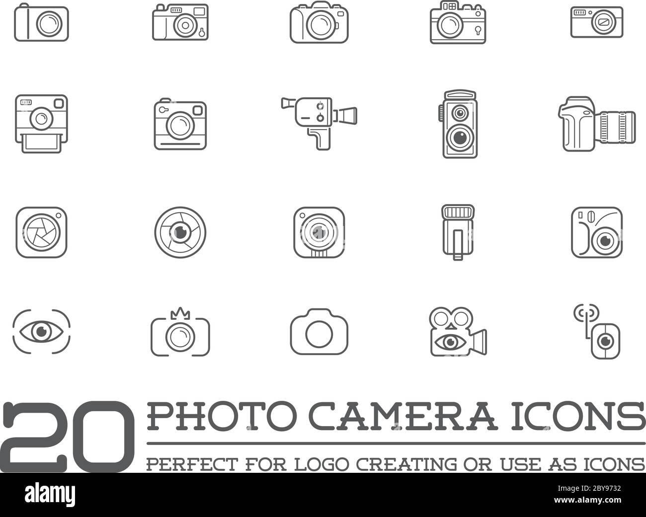 Set von Vektor-Fotokamera Fotografie Elemente und Videokamera Icons Illustration kann als Logo oder Symbol in Premium-Qualität verwendet werden Stock Vektor