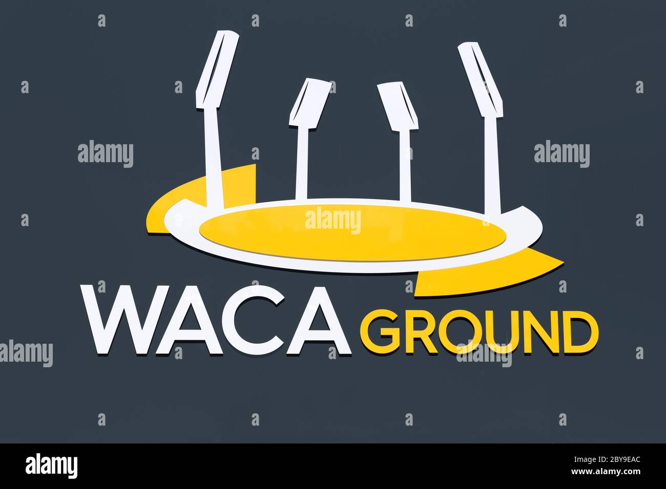 Schild außerhalb des WACA Ground (Western Australia Cricket Association Ground), Perth, Western Australia, Australien Stockfoto