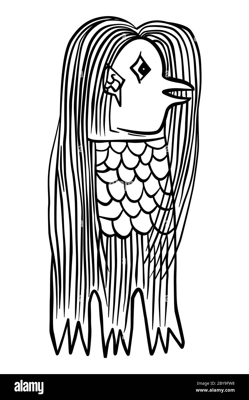 Amabie. Meerjungfrau oder Meermann, die aus dem Meer hervorkommt und eine Epidemie oder reiche Ernte prophezeit. Japanischer Holzschnitt aus der späten Edo-Periode. Stockfoto
