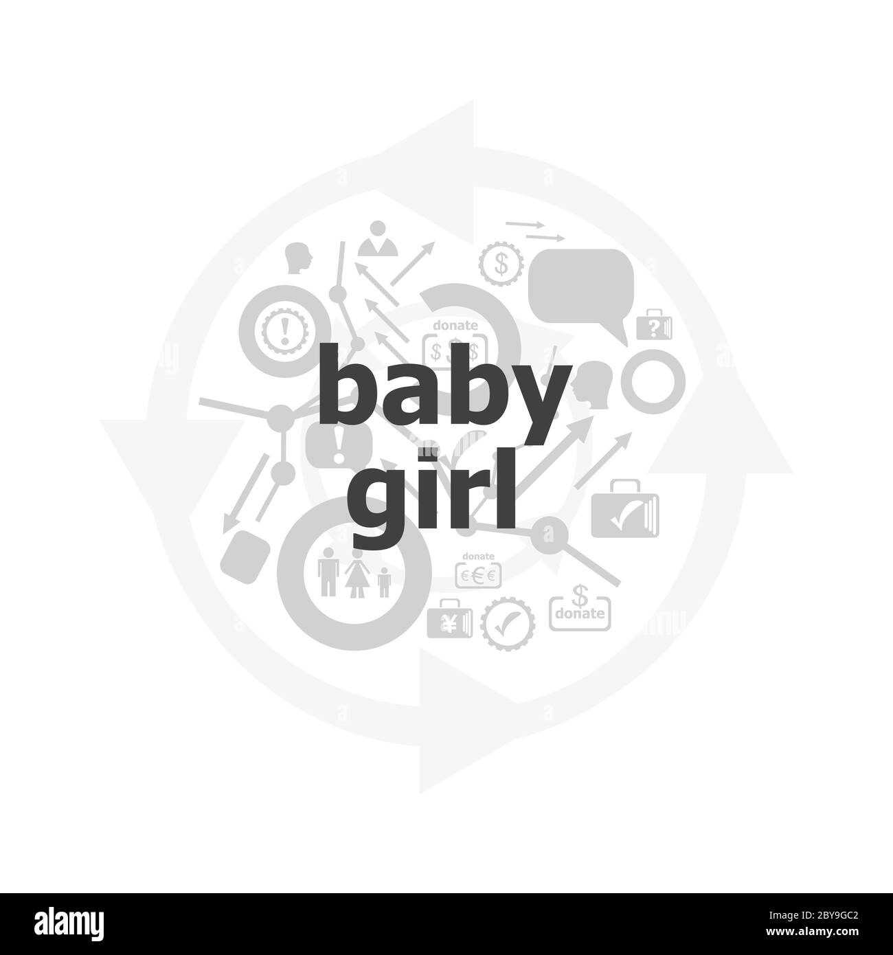 Baby Mädchen Text auf digitalen Touchscreen. Social-Konzept . Symbol und Schaltfläche festgelegt Stockfoto
