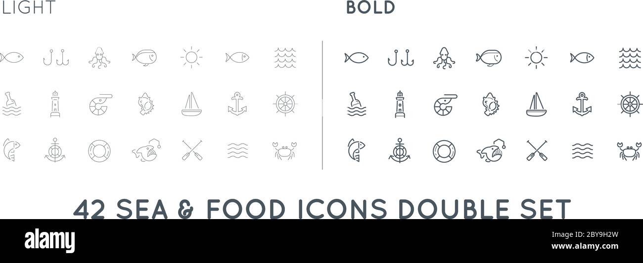 Set von dünnen und fett Vektor Meeresfutter Elemente und Meer Zeichen Illustration kann als Logo oder Symbol in Premium-Qualität verwendet werden Stock Vektor