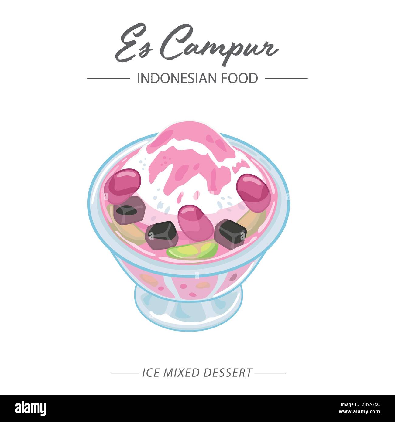 Es campur oder Eis gemischt Dessert ist eines der typischen indonesischen Getränke, die durch das Mischen von verschiedenen Arten von Zutaten wie Obst und Gelee gemacht wird Stock Vektor