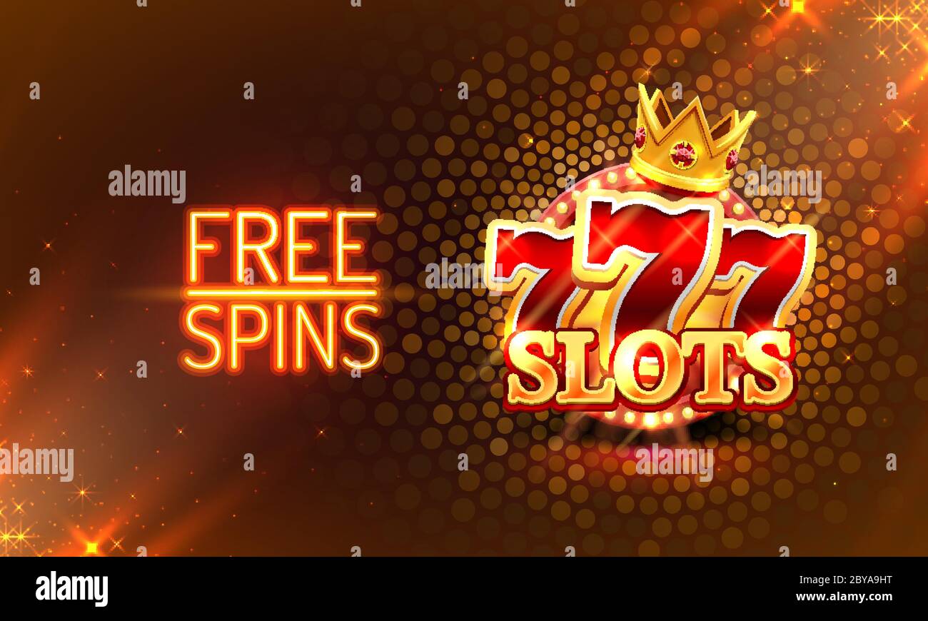 Casino free spins Gold, 777 slot sign Maschine. Vektorgrafik. Stock Vektor