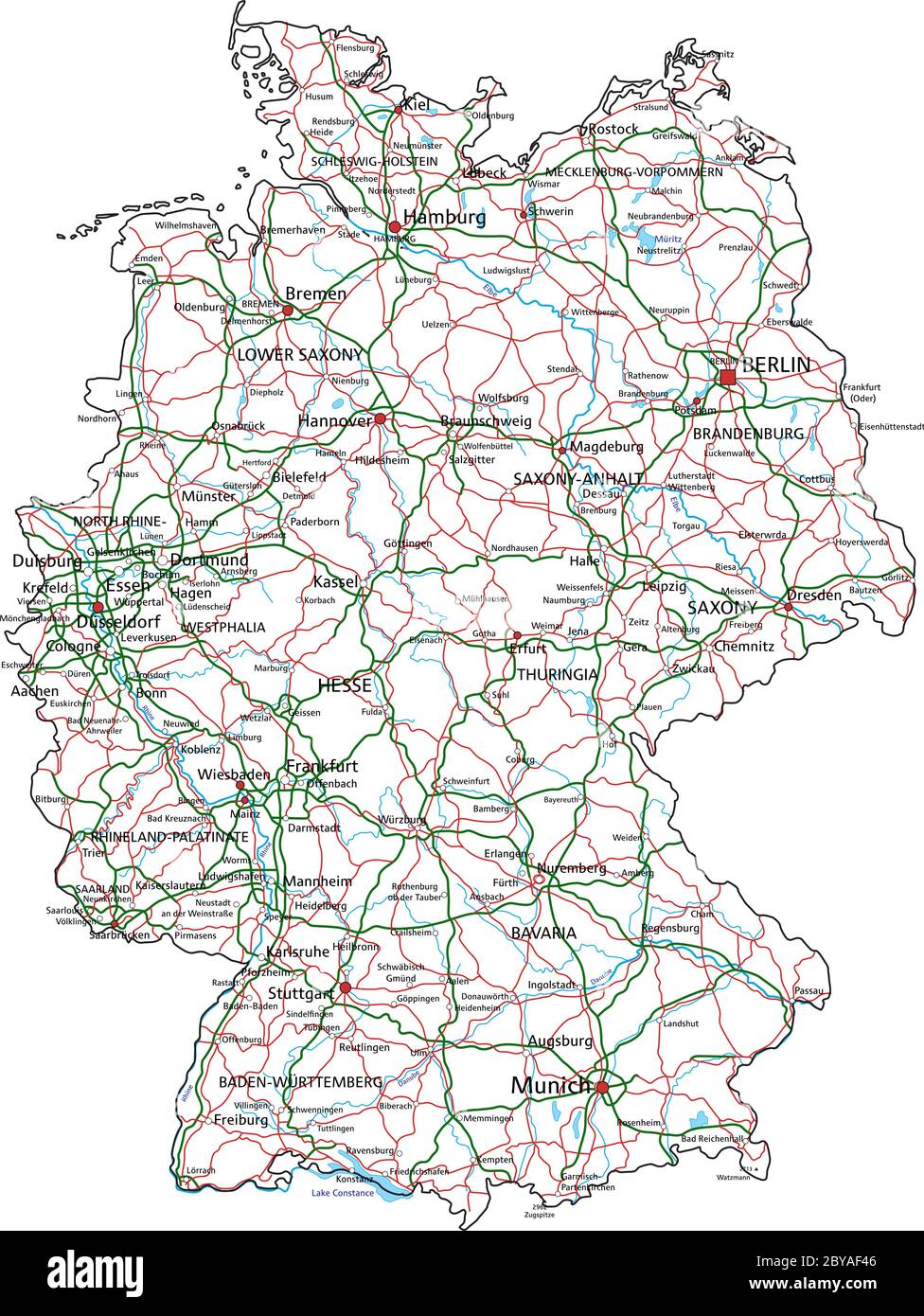 Deutschland Straßen- und Autobahnkarte. Vektorgrafik. Stock Vektor