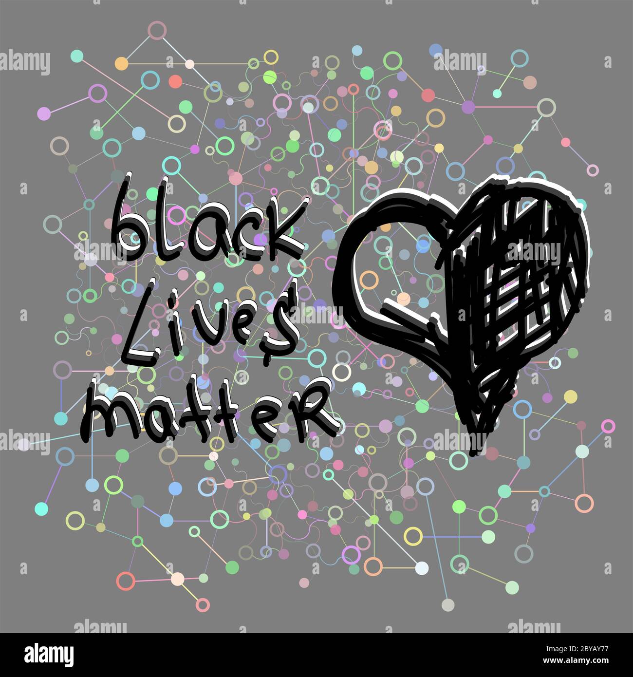 Schriftzug „Black Lives Matter“. Handgezeichnete Herzen. Anti-Rassismus und rassische Gleichheit und Toleranz Banner. Alle Leben sind wichtig. Vorlage für soziale Medien. Stockfoto