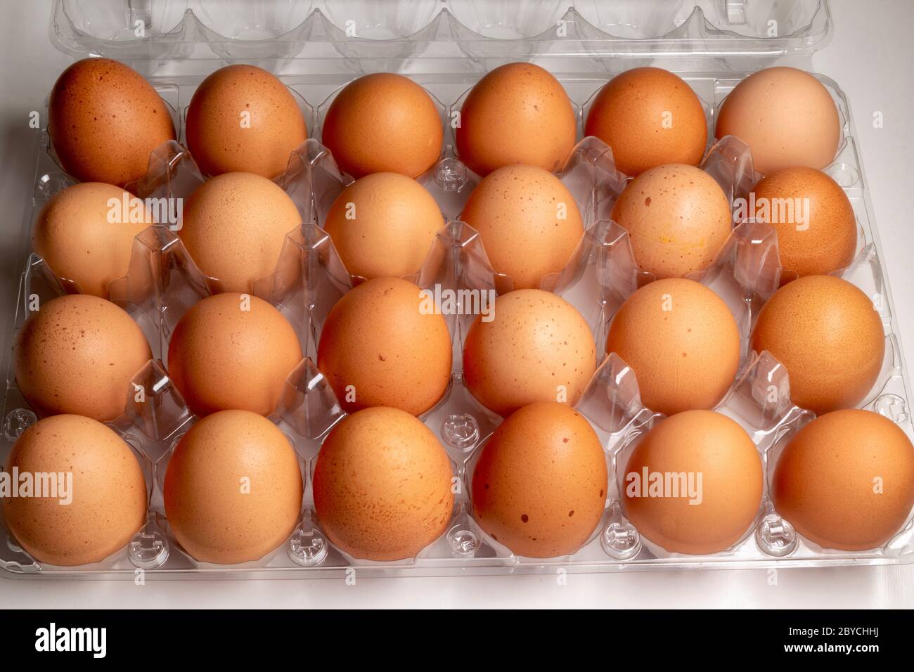 Braunen Eiern in einem Karton Stockfoto