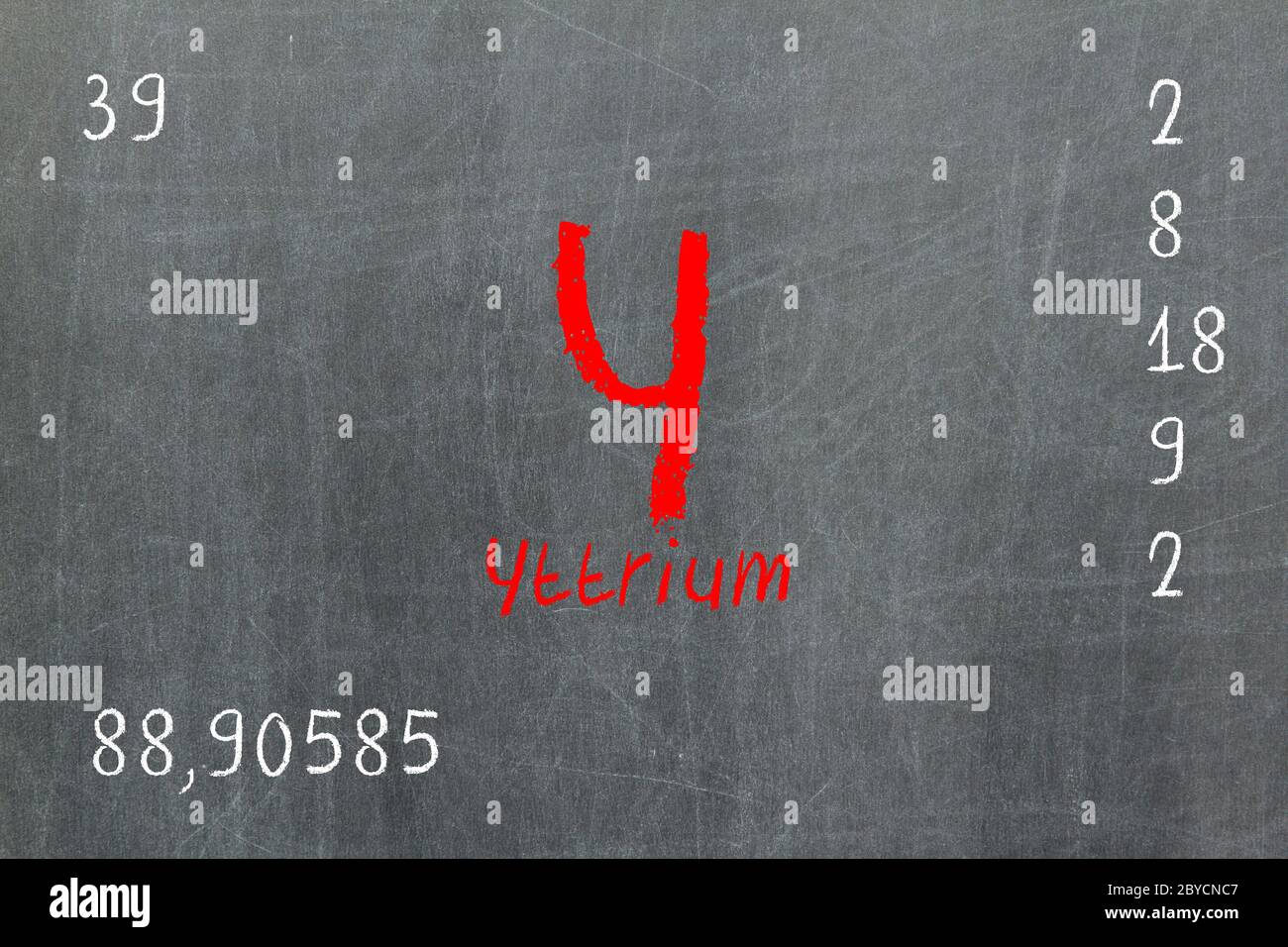 Isolierte Tafel mit Periodensystem, Yttrium Stockfoto