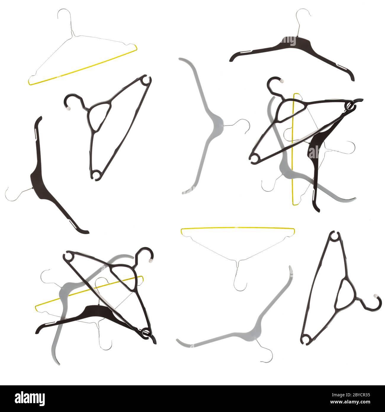 Satz von Kleiderbügel isoliert Stockfoto