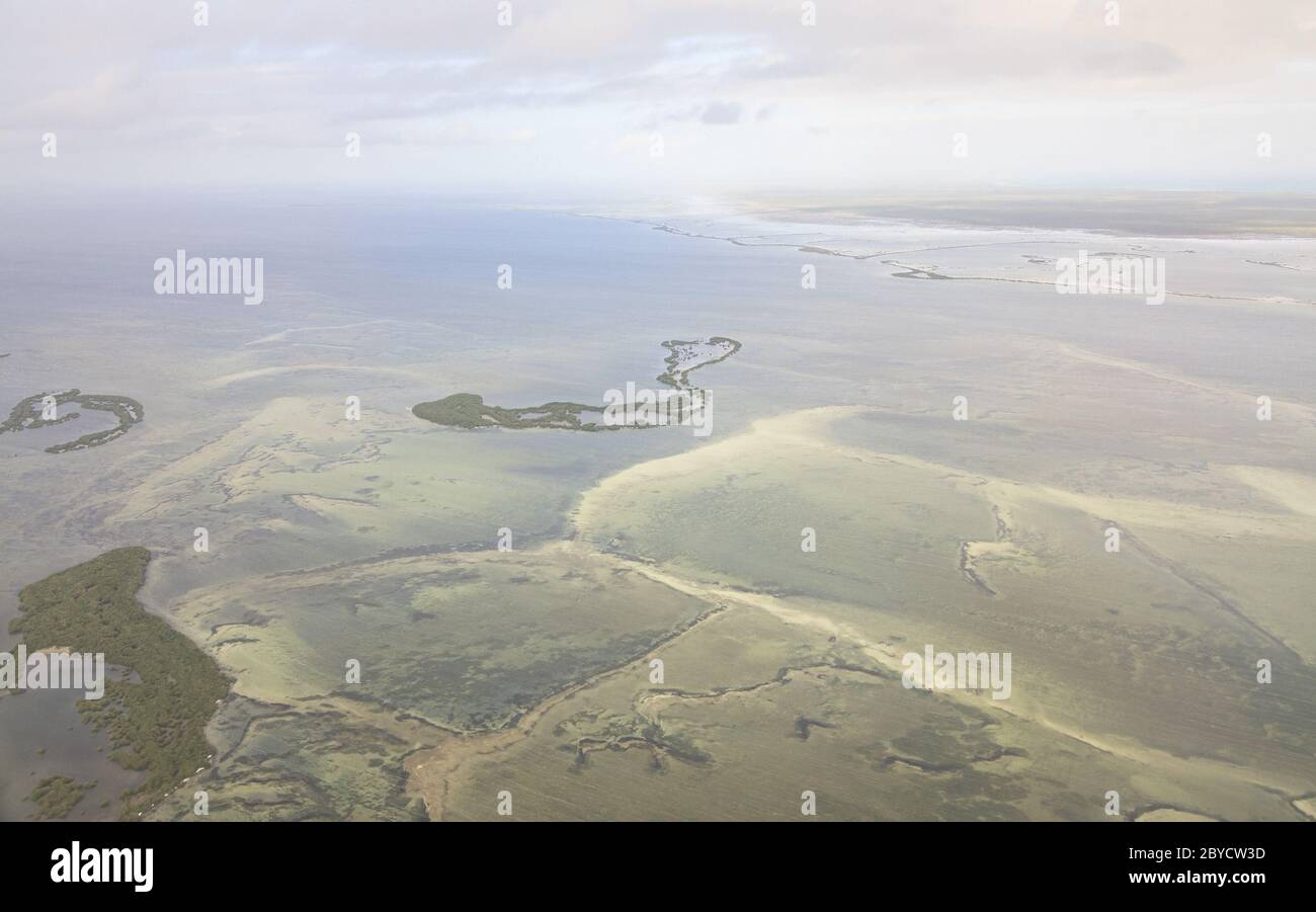Ökologische Katastrophe der Damm im Atlantik. Cayo Coco. Kuba. Stockfoto