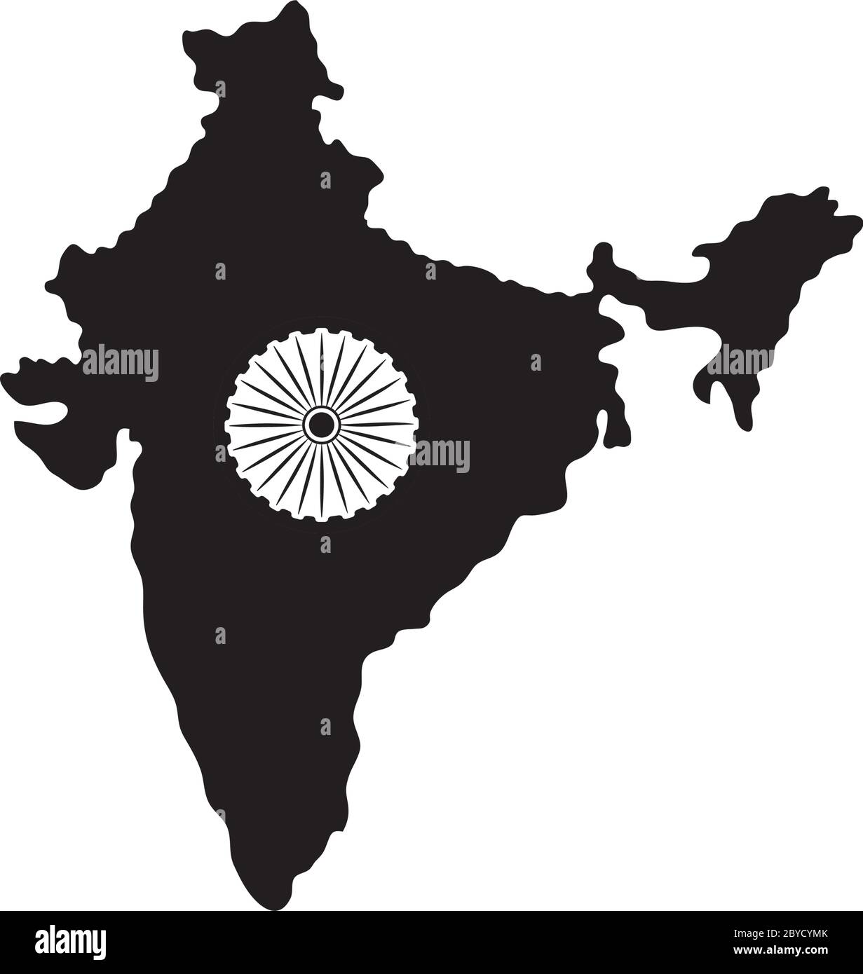 Indien Independence Day Konzept, Indien Karte mit Flagge Design auf weißem Hintergrund, Silhouette Stil, Vektor-Illustration Stock Vektor