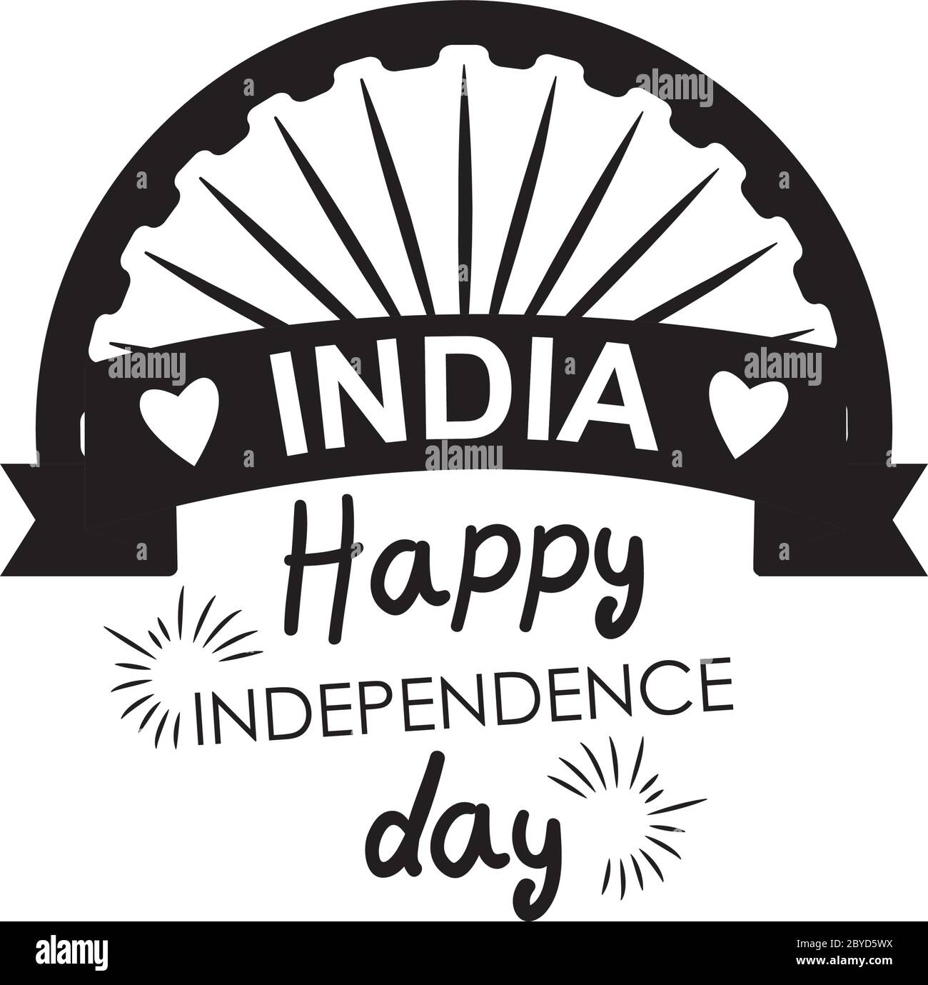 indien Unabhängigkeit Tag Design mit ashoka Chakra Symbol und dekorative Band über weißem Hintergrund, Silhouette Stil, Vektor-Illustration Stock Vektor