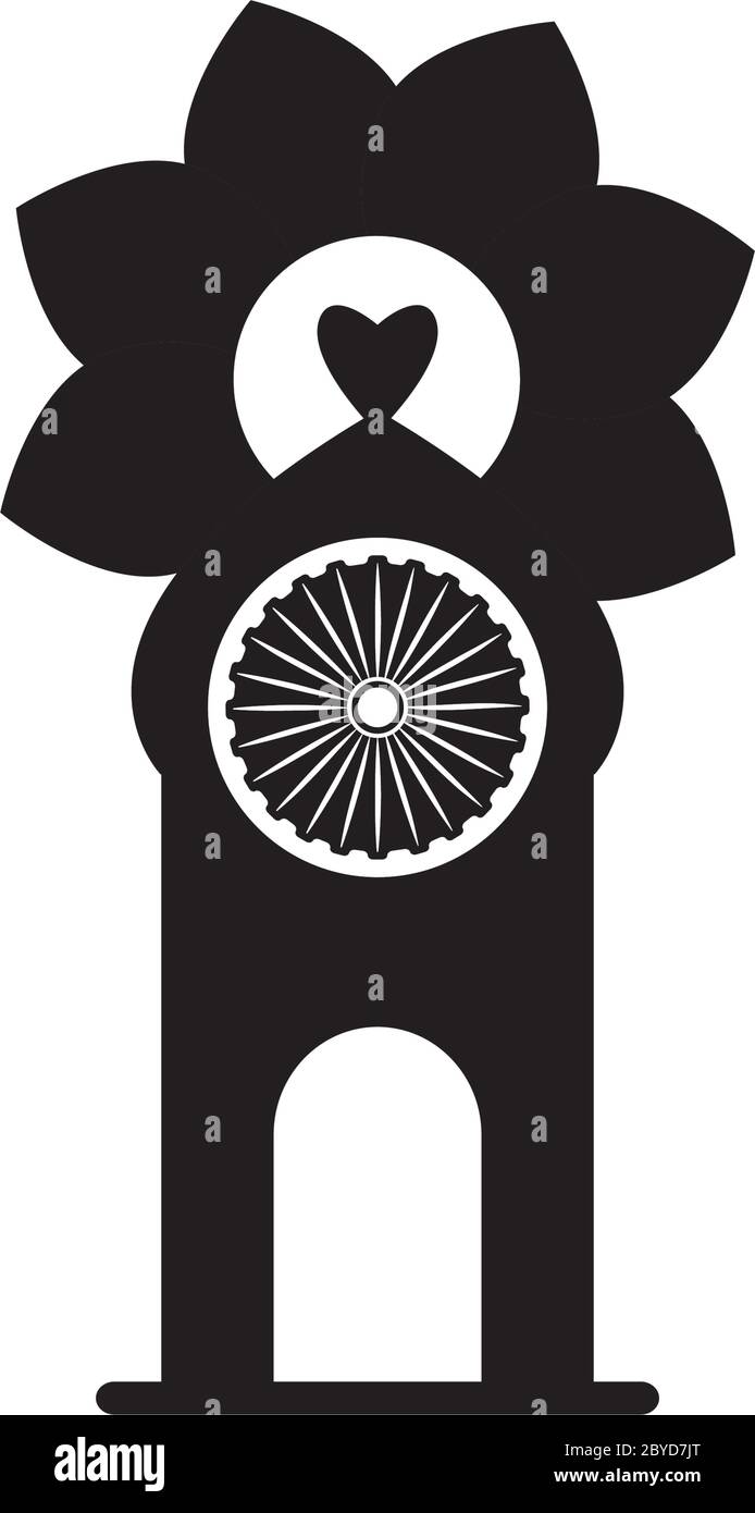 Indien Unabhängigkeit Tag Konzept, Höhle mit Blume und ashoka Chakra Symbol Symbol auf weißem Hintergrund, Silhouette Stil, Vektor-Illustration Stock Vektor